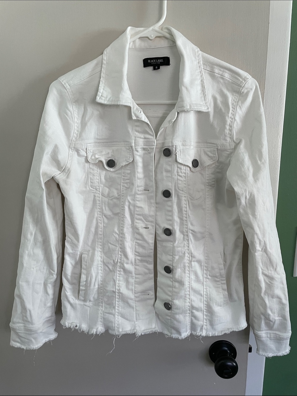 Black Label White Jean Jacket with Frayed Hem